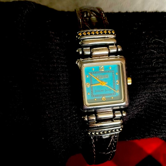 SALE🎉🎉Vintage Ecclissi watch turquoise sterling silver gold brown leather band - Picture 6 of 6